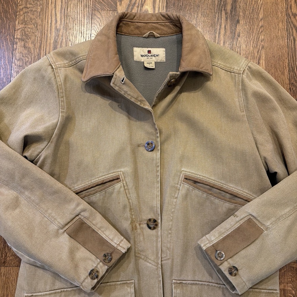 Woolrich Vintage Barn Chore Jacket Women Large Blanket Liner Leather Trim 15185